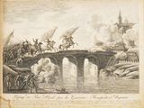 a drawing of a bridge with a bunch of people on it