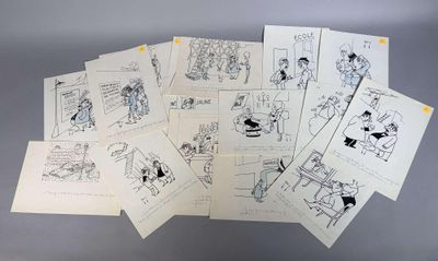 de nombreux dessins représentant des personnes posés sur une table