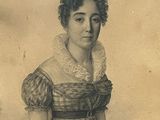 portrait d'une femme en robe, avec un col à volants