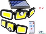 deux projecteurs à énergie solaire avec télécommande et télécommande