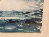 a picture of a painting of a man on a horse drawn sled