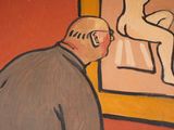 a painting of a man standing in front of a painting of a man