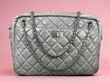 chanel grey quilted leather tote bag with chain handles