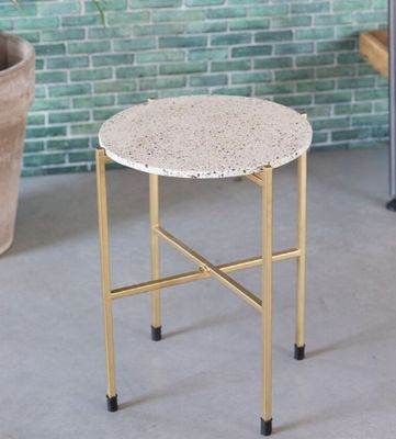 Table d'appoint ronde en terrazzo blanc et fer doré, Dimensi…