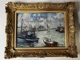 a picture of a painting of boats in the water