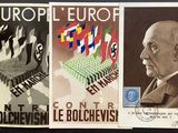 two posters of a man in a suit and a woman in a dress