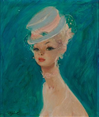un tableau représentant une femme coiffée d'un chapeau