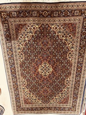 Tapis Iran Tabriz laine et soie fond, bleu, marine 150 x 100