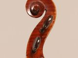 a close up of the back of a violin with a fiddle in the foreground