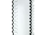 the mirror is made of glass and has a black and white design