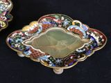 pair of antique chinese cloisons with a green jade in the center