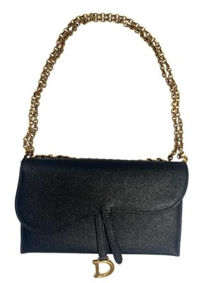 DIOR - Pochette à chaîne Saddle en cuir de chèvre noir, à ra…