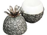 two pineapples sitting next to each other on a white surface