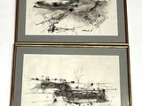 deux tableaux représentant un bateau et un bateau sur un fond blanc