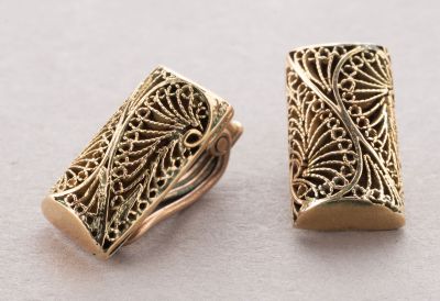 pair of gold tone filigree filigree beads
