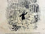 dessin humoristique représentant un homme coiffé d'un chapeau de paille et tenant une batte de baseball