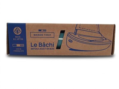 une boîte en carton sur laquelle figure un logo bleu et blanc