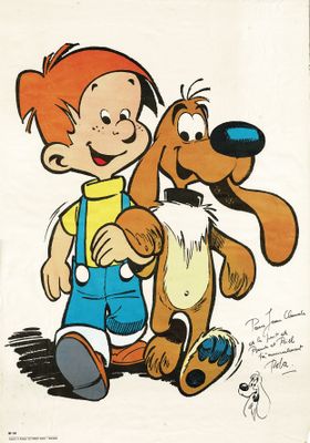 une image représentant un dessin d'un garçon et d'un chien