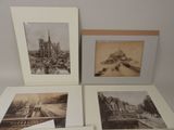 three old black and white photographs of a city and a church