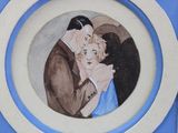 a picture of a painting of a man and a woman hugging