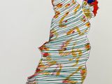 drawing of a woman in a dress with a red hat and a blue eye