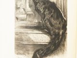 dessin représentant un chat assis sur le rebord d'une fenêtre, regardant à l'extérieur