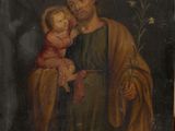 a painting of a man holding a child in his arms