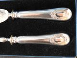 two silver spoons in a black box on a table