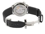 an image of a watch with a black leather strap and a white dial