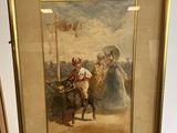 une image représentant un tableau où l'on voit un homme à cheval face à une femme