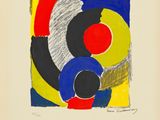 une image représentant un dessin d'un carré orné de motifs rouges, jaunes, bleus et noirs