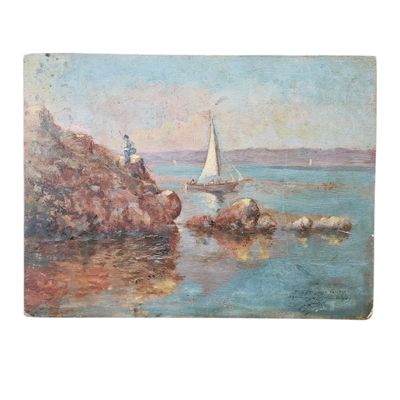 an image of a painting of a sailboat on the water