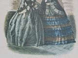 an old fashion illustration of two women in formal dresses