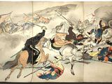 an image of a painting of a group of people riding horses