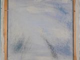 an oil painting of a blue sky with clouds in a wooden frame