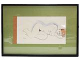 tableau représentant une femme nue allongée sur le ventre, dans un cadre noir