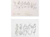 deux dessins représentant des personnes dans des poses différentes ; l'une est un homme et l'autre une femme