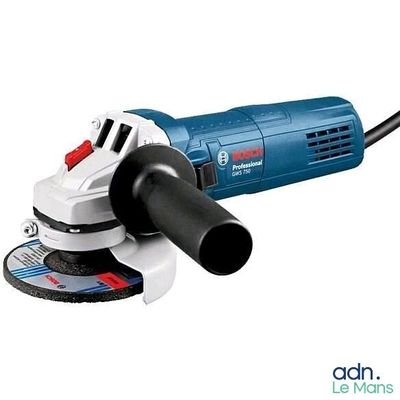 the bosch angle grinder is on a white background with a red handle