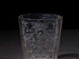 an image of a glass with a pattern on it on a table