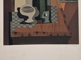 une image représentant un tableau sur lequel figurent un vase et un vase posé sur une table