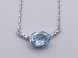 a close up of a blue topaz necklace on a white background