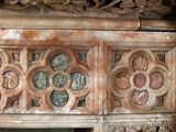 a close up view of a decorative window in a building