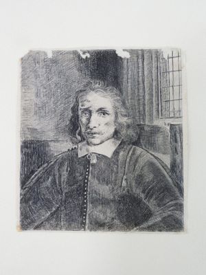 an old drawing of a man in a black and white photo