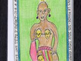 framed drawing of a man with a baby in his arms