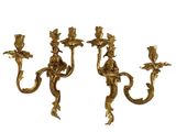 paire d'appliques murales anciennes en laiton avec oiseaux et fleurs