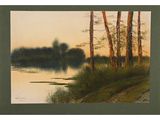 an image of a painting of a river with trees in the foreground
