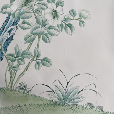 JAPON Quatre Lés de papier, peint à la gouache et lavis à co…