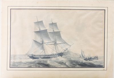 Louis LE BRETON (1818 - 1866) Vaisseau armé en patrouille pr…