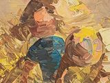 a painting of a man plowing a field with a horse