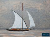 a painting of a sailboat sailing in the ocean